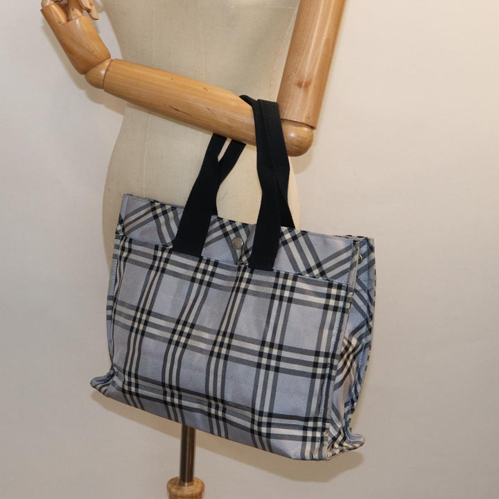 Burberry Nova Check Blue Label Hand Bag Nylon Light Blue Auth bs15355