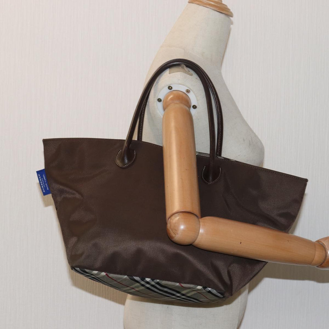 Burberry Nova Check Blue Label Tote Bag Nylon Beige Auth bs15358
