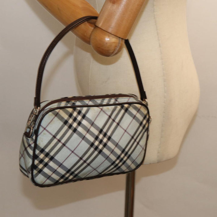 Burberry Nova Check Blue Label Hand Bag Nylon Light Blue Auth bs15360