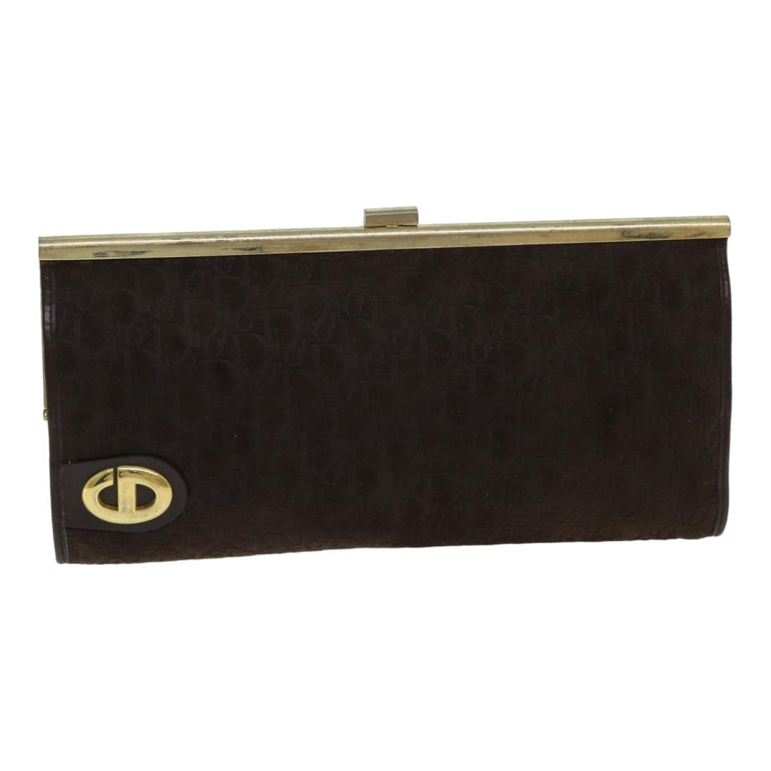 CHRISTIAN Top quality Dior Trotter Canvas Clutch Bag Leather Brown Auth bs15371