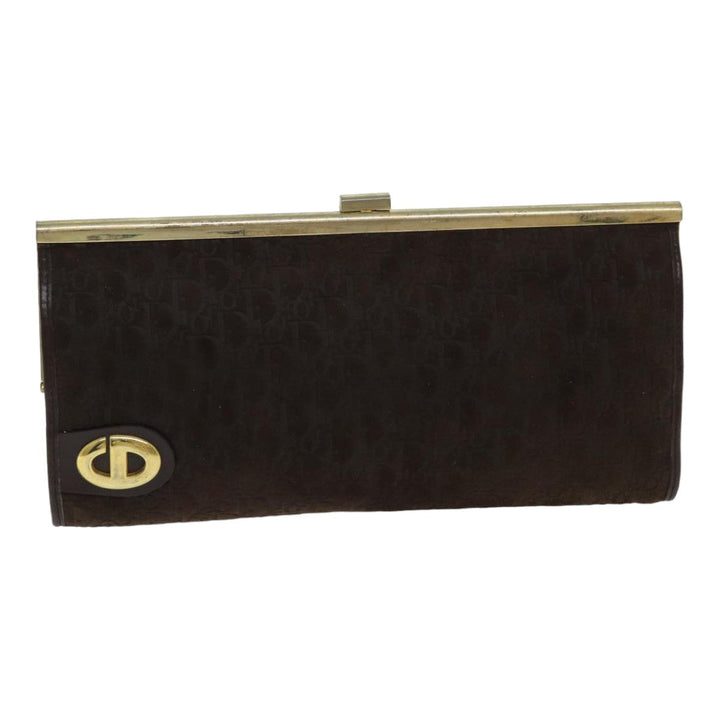 CHRISTIAN Top quality Dior Trotter Canvas Clutch Bag Leather Brown Auth bs15371