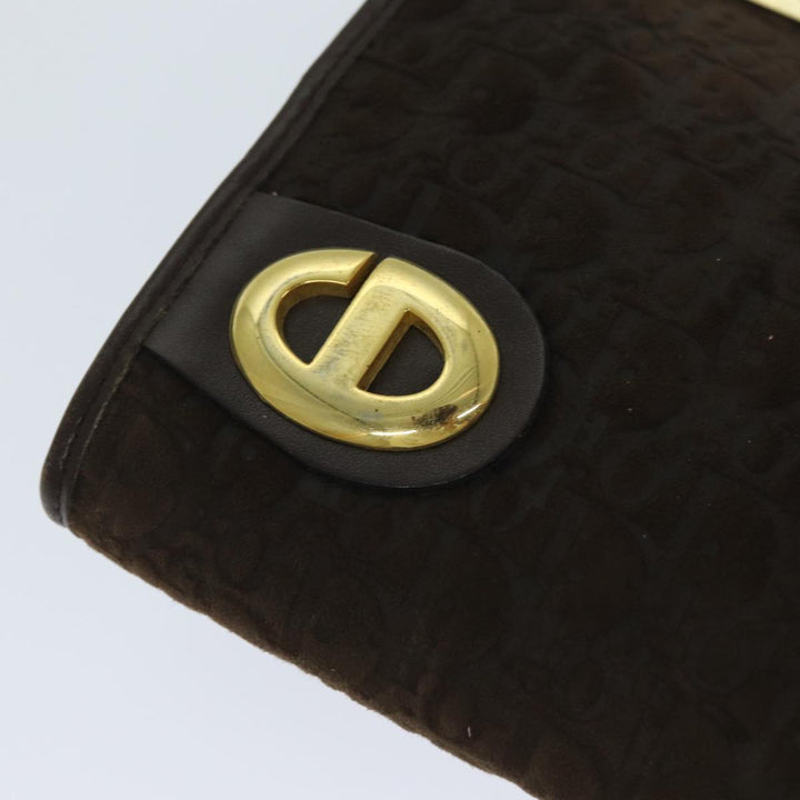 CHRISTIAN Top quality Dior Trotter Canvas Clutch Bag Leather Brown Auth bs15371