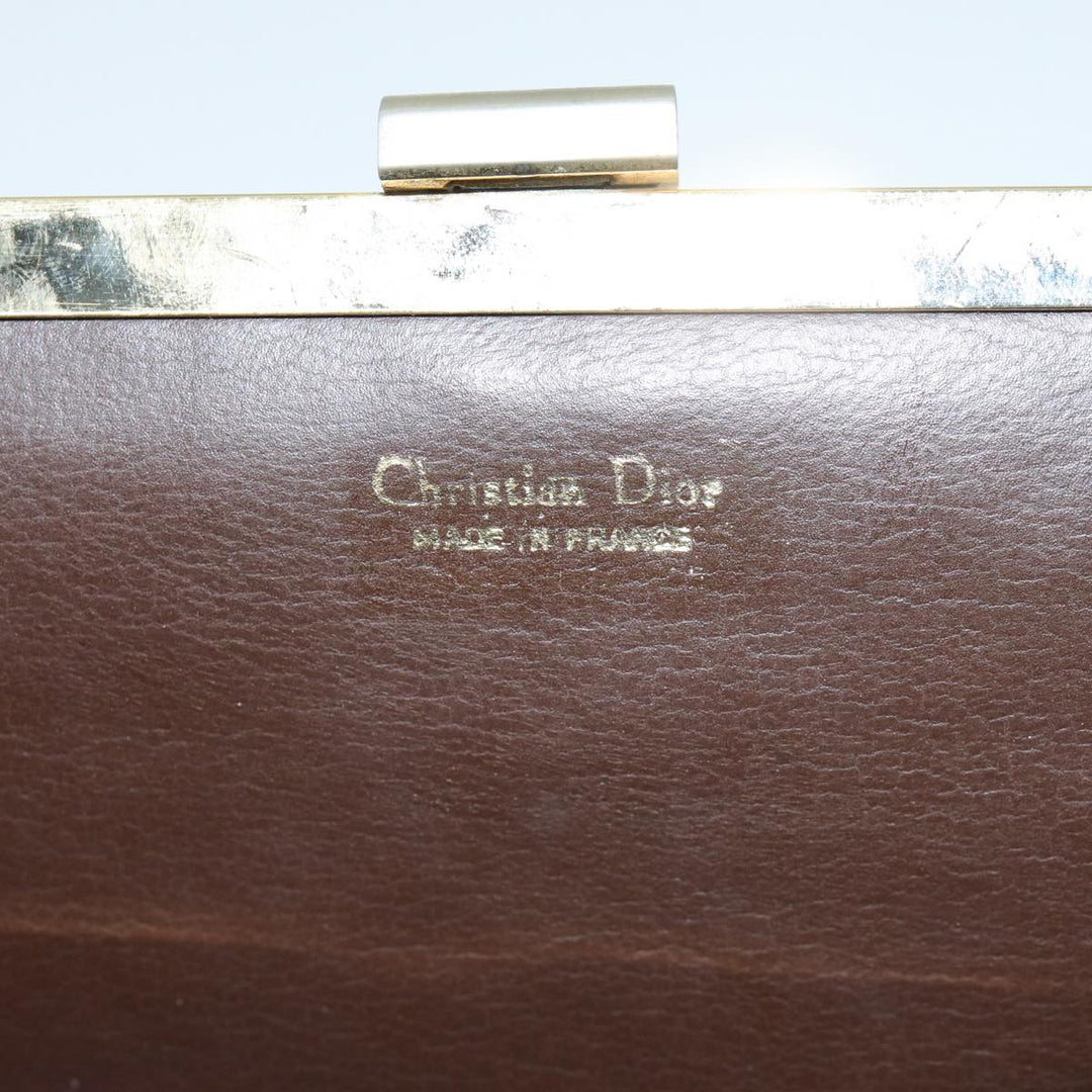 CHRISTIAN Top quality Dior Trotter Canvas Clutch Bag Leather Brown Auth bs15371