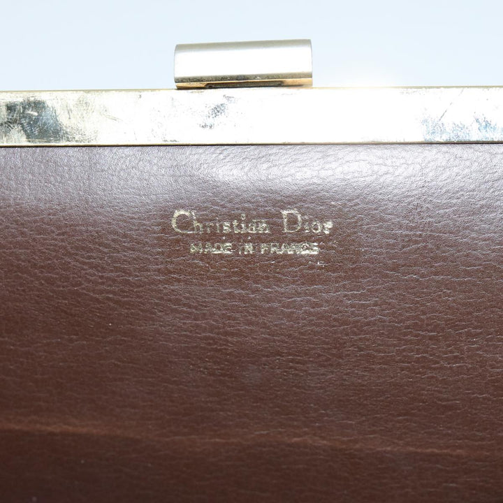 CHRISTIAN Top quality Dior Trotter Canvas Clutch Bag Leather Brown Auth bs15371