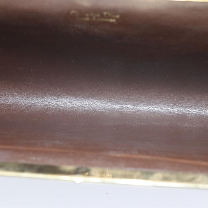 CHRISTIAN Top quality Dior Trotter Canvas Clutch Bag Leather Brown Auth bs15371