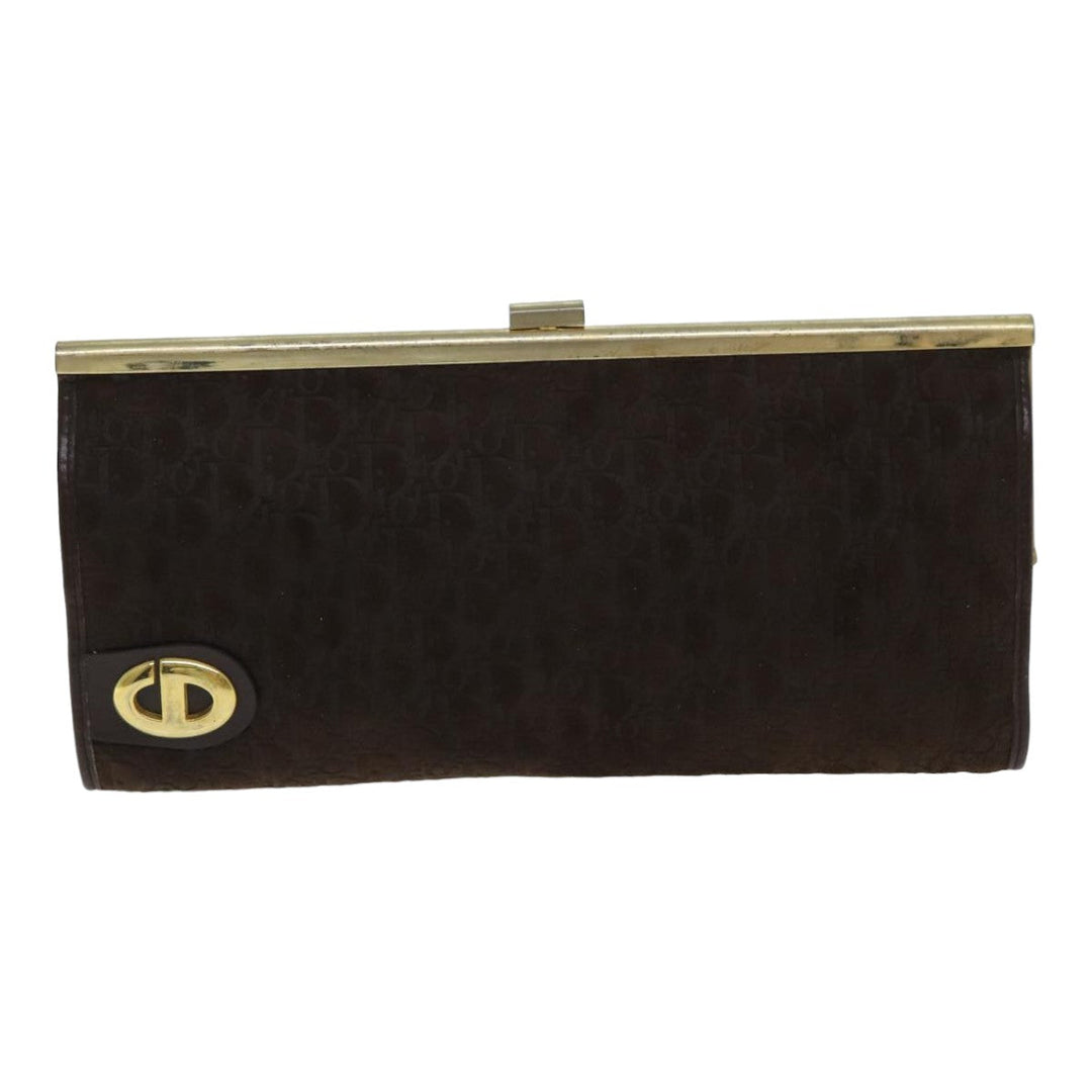 CHRISTIAN Top quality Dior Trotter Canvas Clutch Bag Leather Brown Auth bs15371