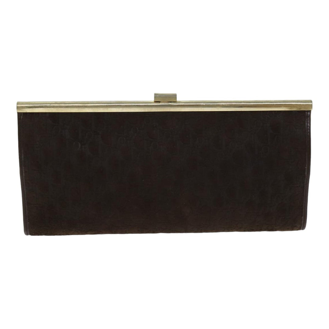 CHRISTIAN Top quality Dior Trotter Canvas Clutch Bag Leather Brown Auth bs15371