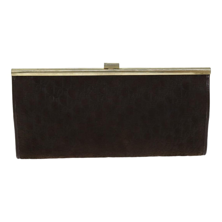 CHRISTIAN Top quality Dior Trotter Canvas Clutch Bag Leather Brown Auth bs15371