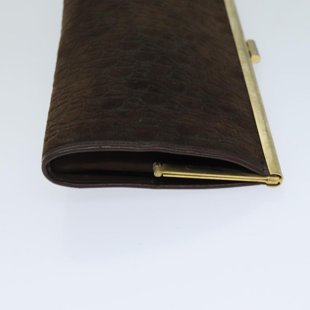 CHRISTIAN Top quality Dior Trotter Canvas Clutch Bag Leather Brown Auth bs15371