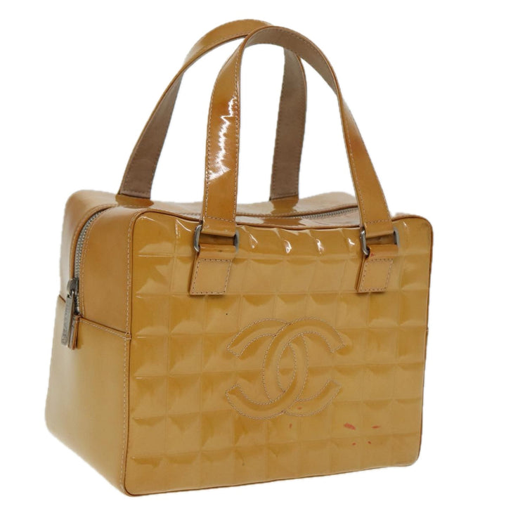 Top Quality Chanel Choco Bar Hand Bag Patent leather Yellow CC Auth bs15398