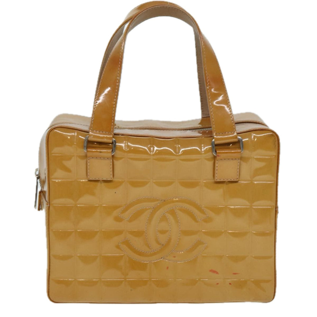 Top Quality Chanel Choco Bar Hand Bag Patent leather Yellow CC Auth bs15398