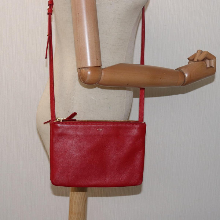 Celine Trio Small Shoulder Bag Leather Red  15431