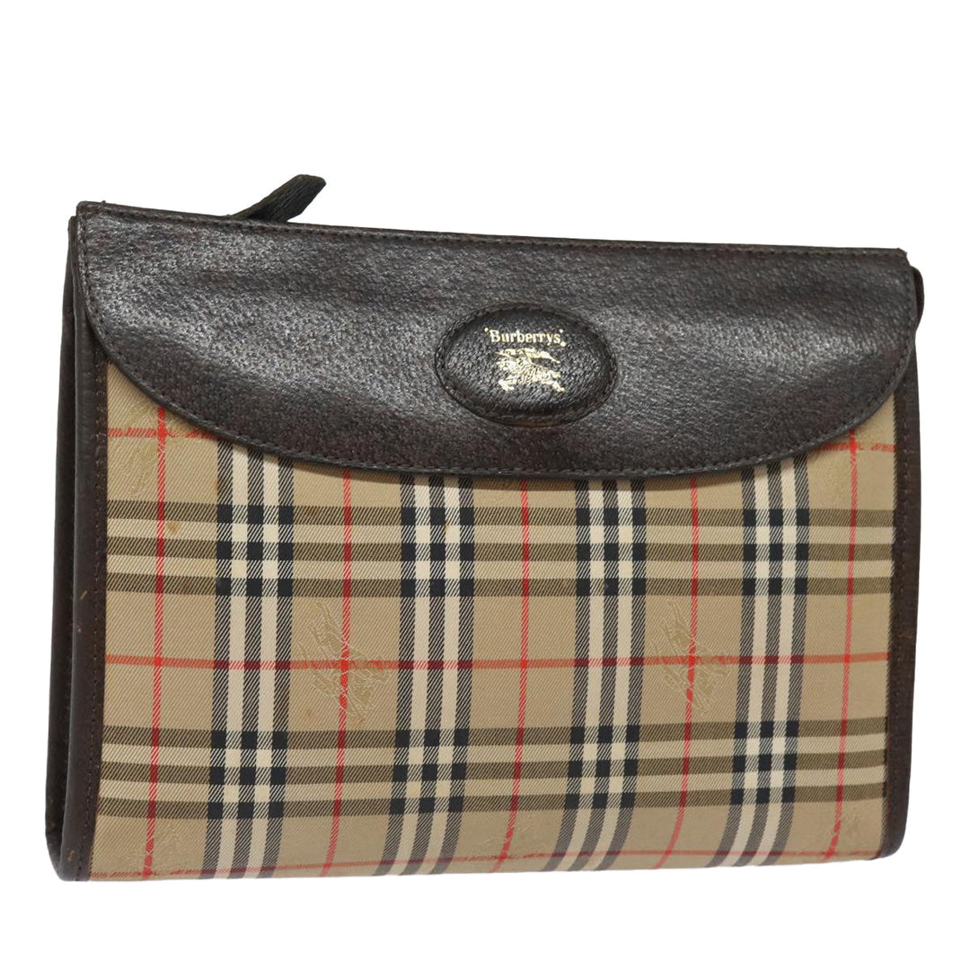BurberrySs Nova Check Clutch Bag Canvas Beige Auth bs15450