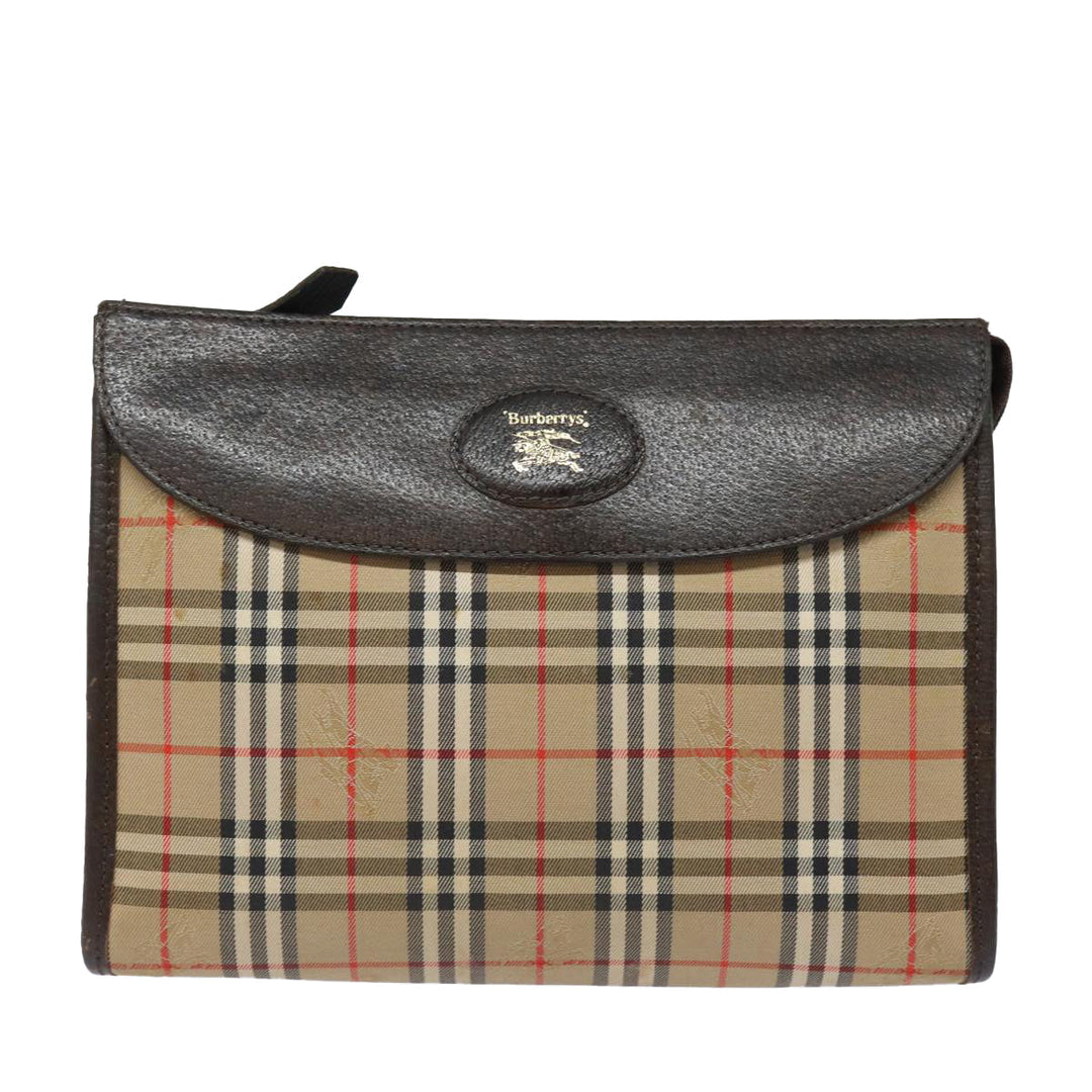 BurberrySs Nova Check Clutch Bag Canvas Beige Auth bs15450