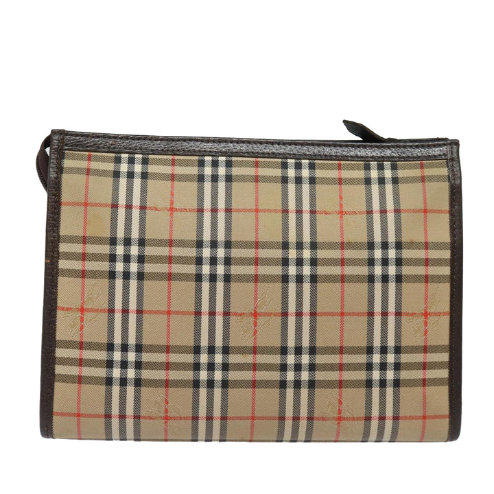 BurberrySs Nova Check Clutch Bag Canvas Beige Auth bs15450