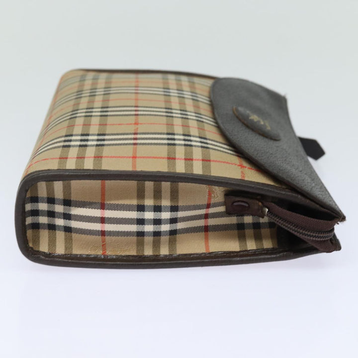 BurberrySs Nova Check Clutch Bag Canvas Beige Auth bs15450