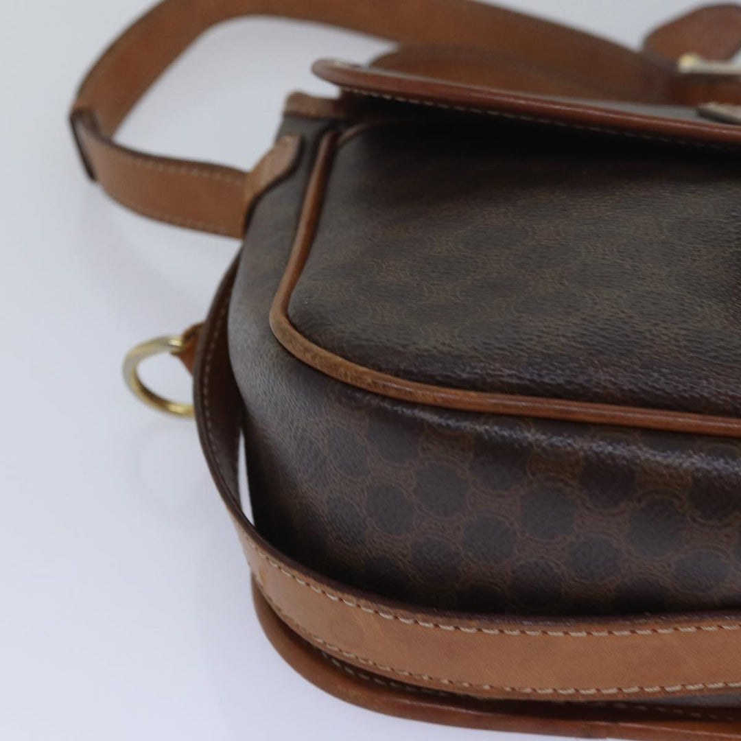 Celine Macadam Canvas Shoulder Bag PVC Leather Brown Auth bs15468