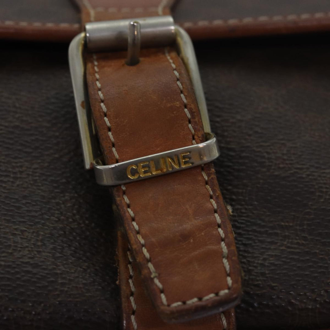 Celine Macadam Canvas Shoulder Bag PVC Leather Brown Auth bs15468