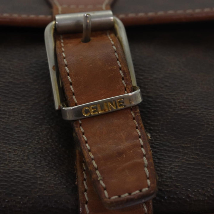 Celine Macadam Canvas Shoulder Bag PVC Leather Brown Auth bs15468