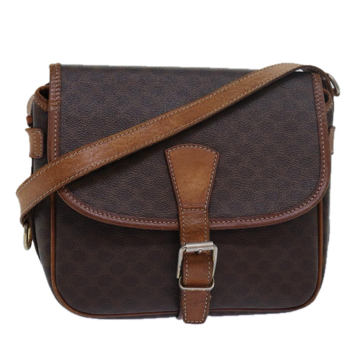 Celine Macadam Canvas Shoulder Bag PVC Leather Brown Auth bs15468
