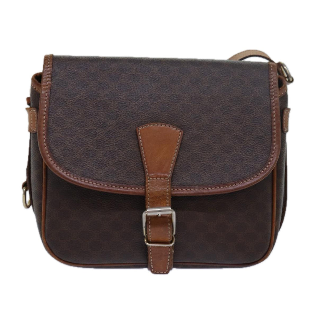 Celine Macadam Canvas Shoulder Bag PVC Leather Brown Auth bs15468