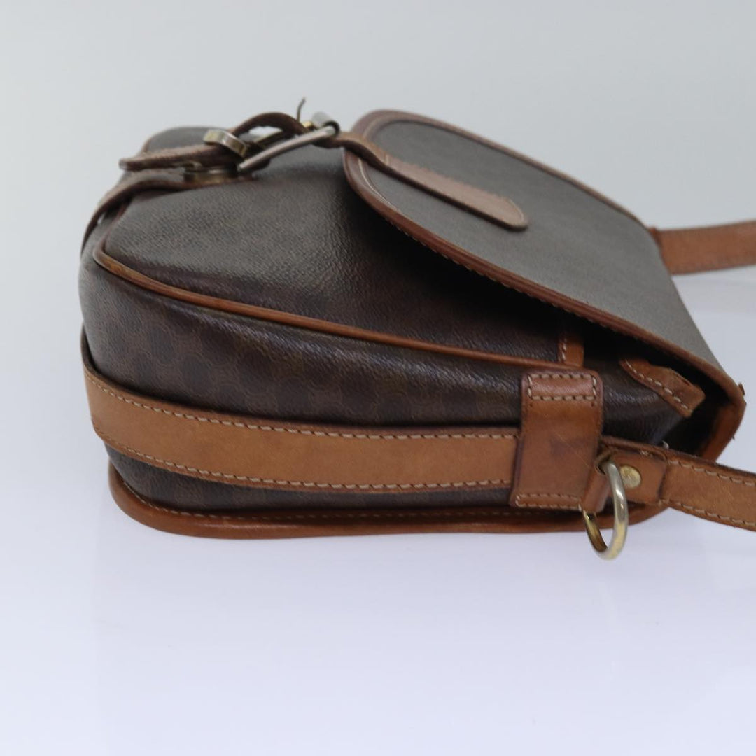 Celine Macadam Canvas Shoulder Bag PVC Leather Brown Auth bs15468