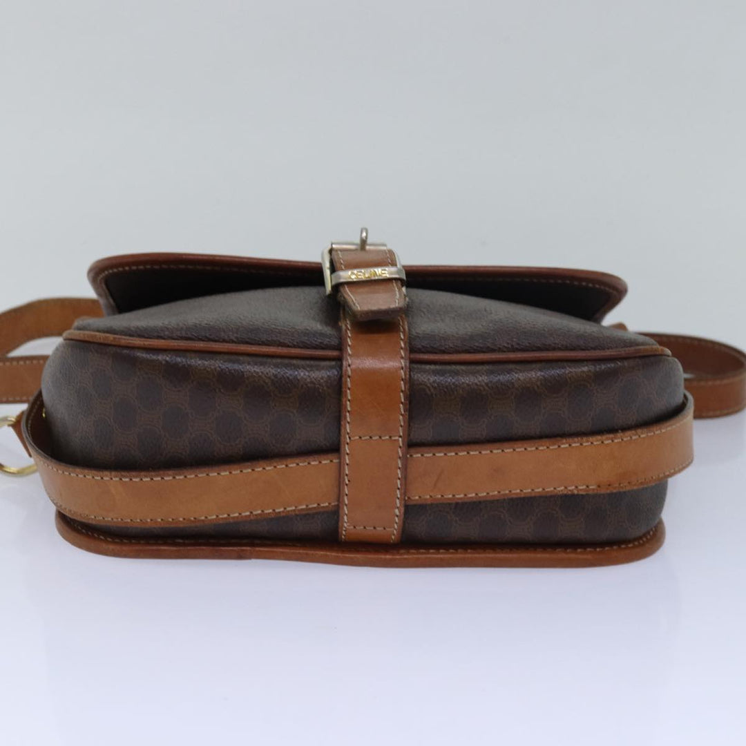 Celine Macadam Canvas Shoulder Bag PVC Leather Brown Auth bs15468