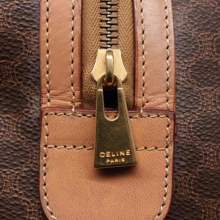 Celine Macadam Canvas Boston Bag PVC Leather Brown  15490
