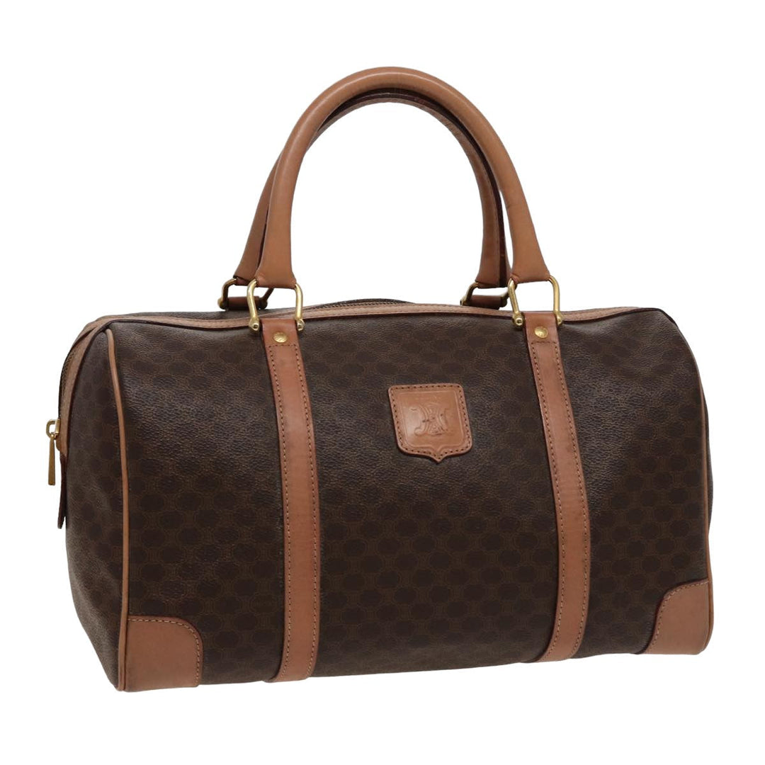 Celine Macadam Canvas Boston Bag PVC Leather Brown  15490