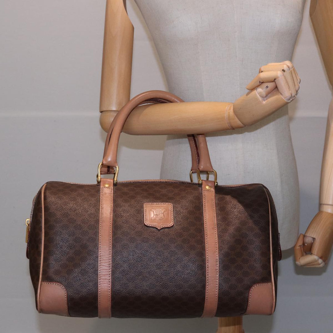 Celine Macadam Canvas Boston Bag PVC Leather Brown  15490