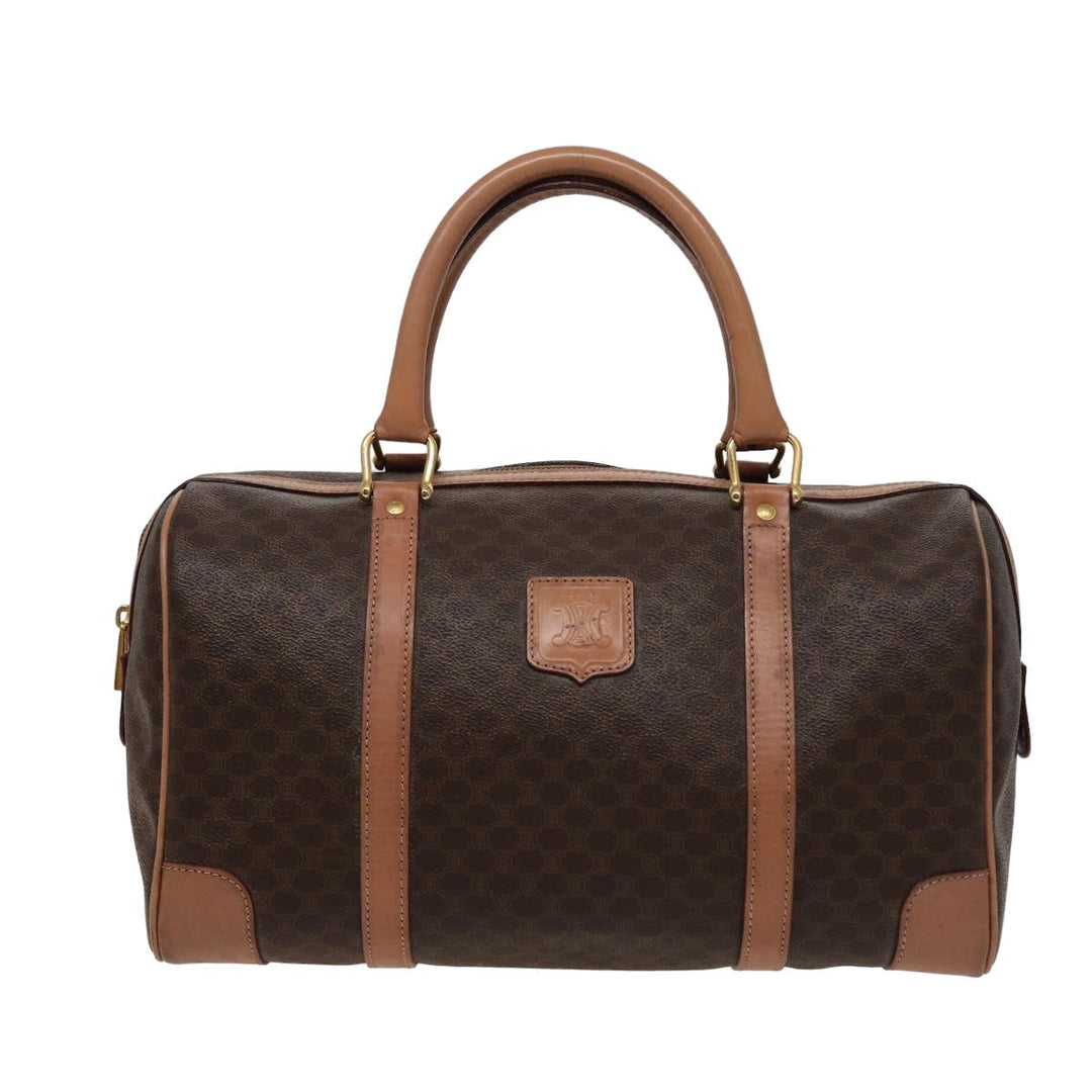 Celine Macadam Canvas Boston Bag PVC Leather Brown  15490
