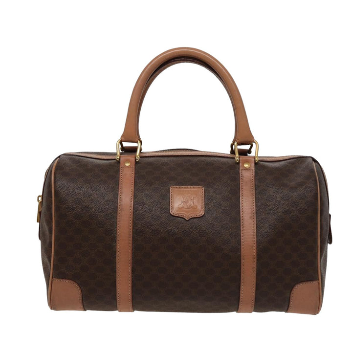 Celine Macadam Canvas Boston Bag PVC Leather Brown  15490