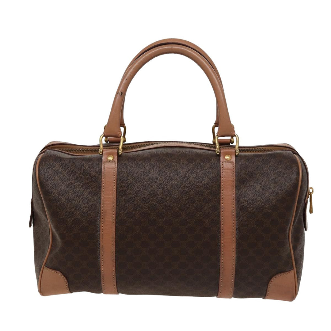Celine Macadam Canvas Boston Bag PVC Leather Brown  15490