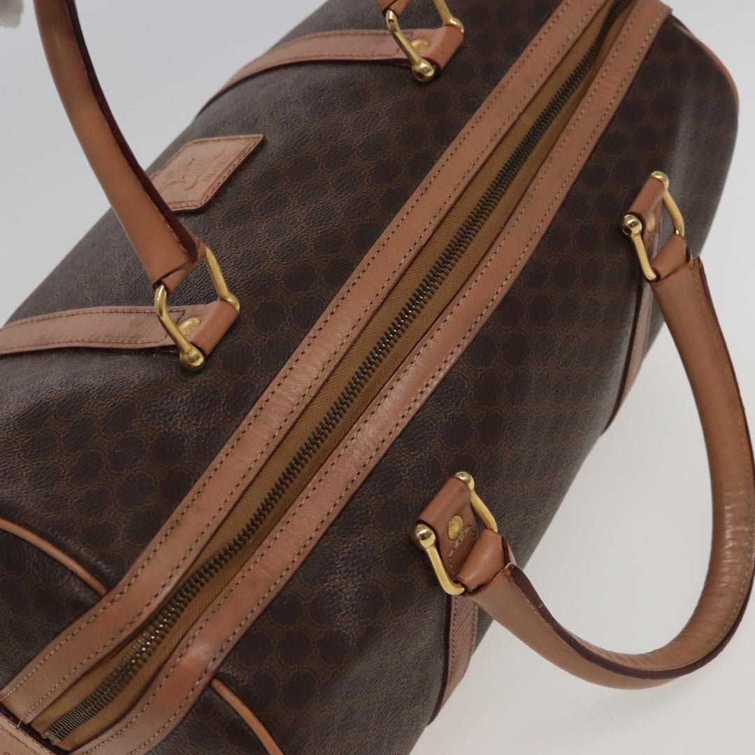 Celine Macadam Canvas Boston Bag PVC Leather Brown  15490