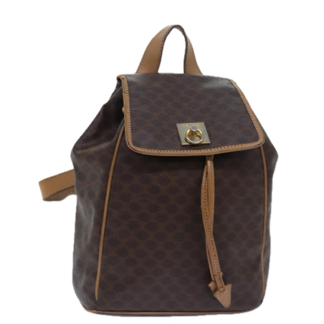 Celine Macadam Canvas Shoulder Bag PVC Leather Brown Auth bs15493