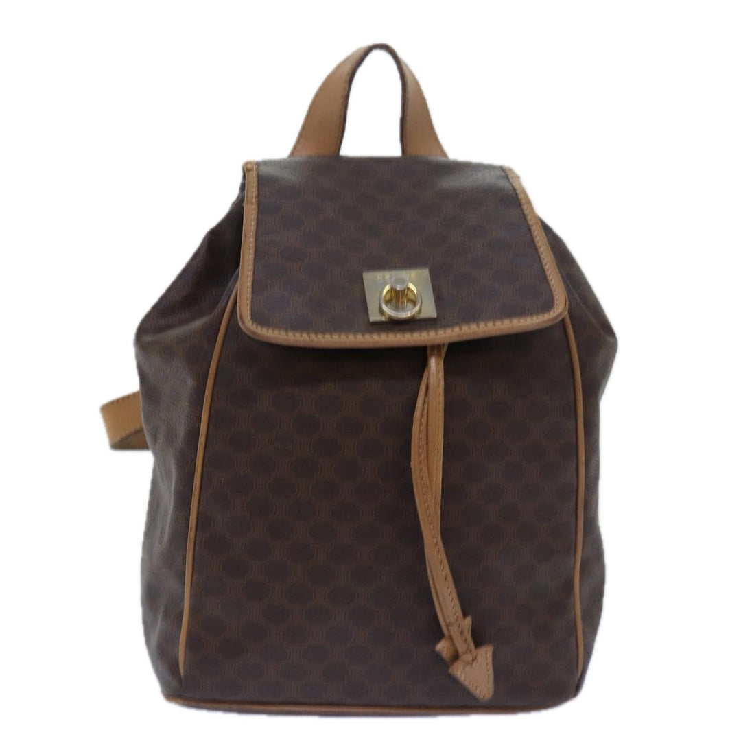 Celine Macadam Canvas Shoulder Bag PVC Leather Brown Auth bs15493