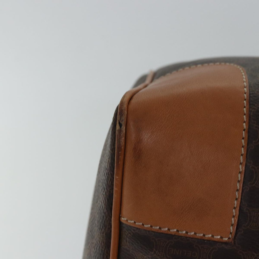 Celine Macadam Canvas Boston Bag PVC Leather Brown  15495