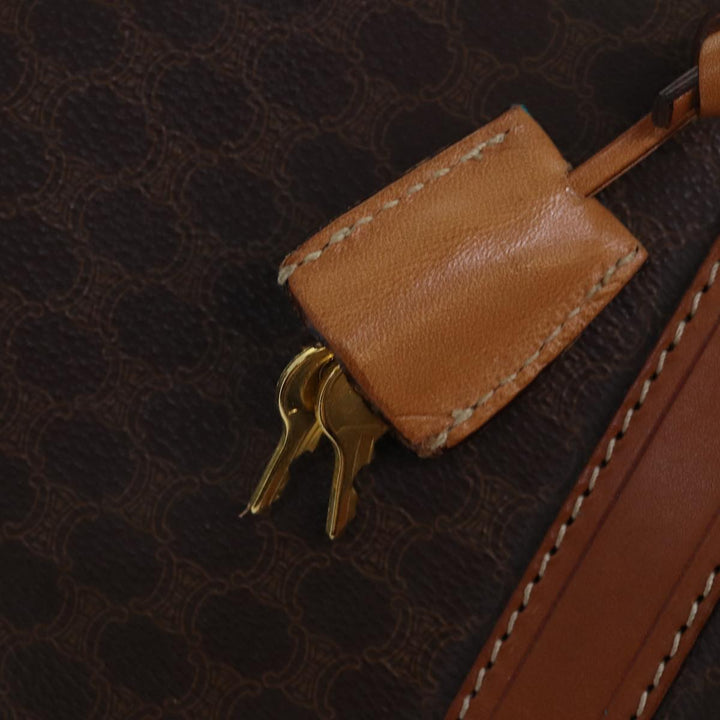 Celine Macadam Canvas Boston Bag PVC Leather Brown  15495