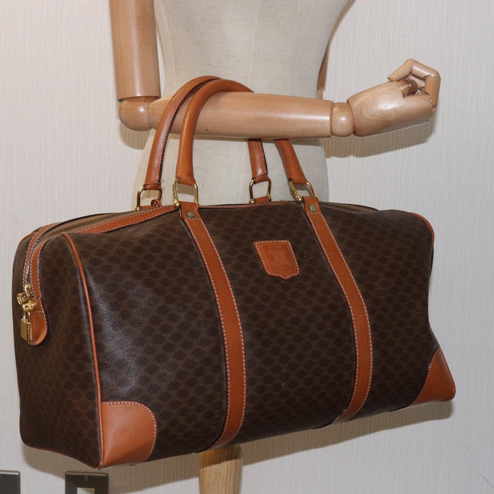 Celine Macadam Canvas Boston Bag PVC Leather Brown  15495