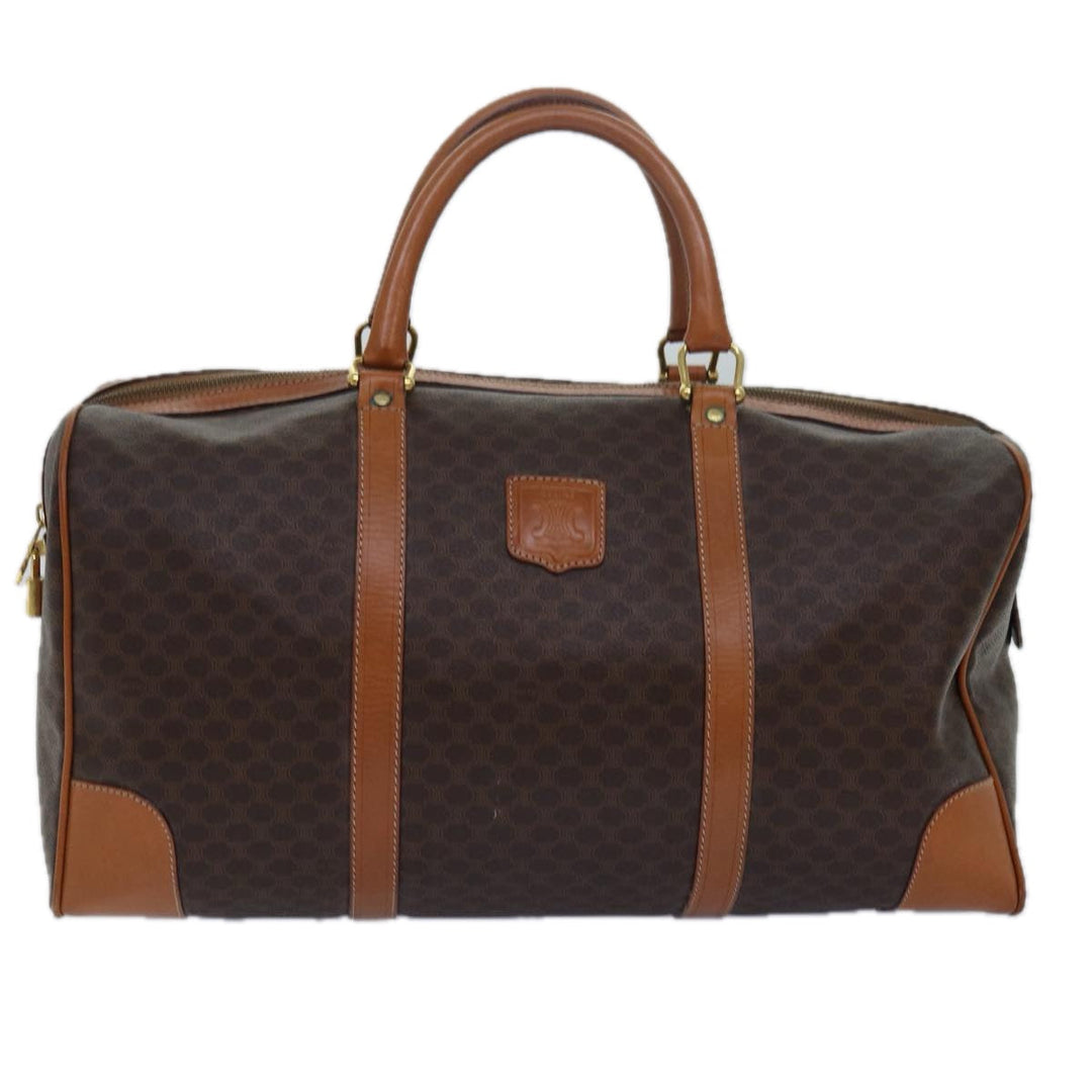 Celine Macadam Canvas Boston Bag PVC Leather Brown  15495