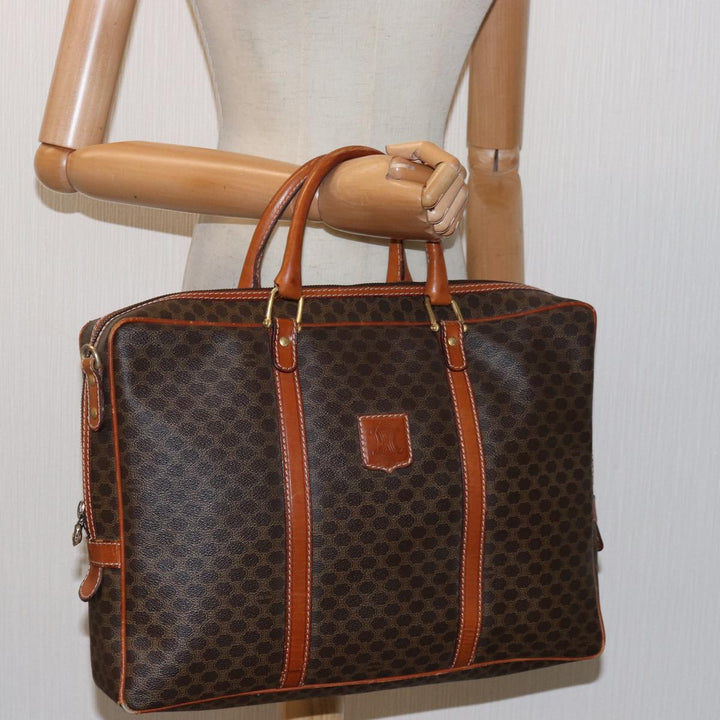 Celine Macadam Canvas Business Bag PVC Leather Brown  15632