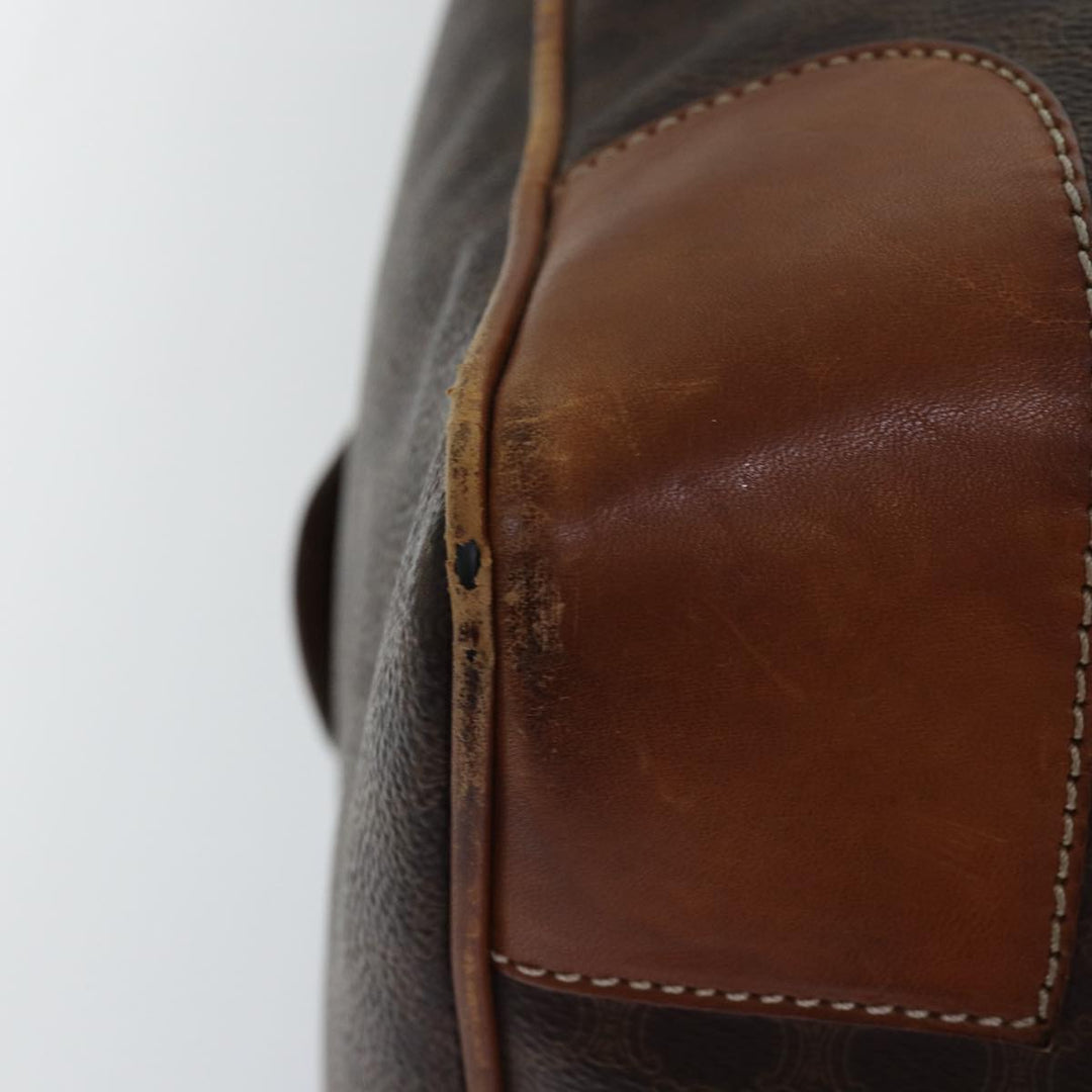 Celine Macadam Canvas Boston Bag PVC Leather Brown Auth bs15633