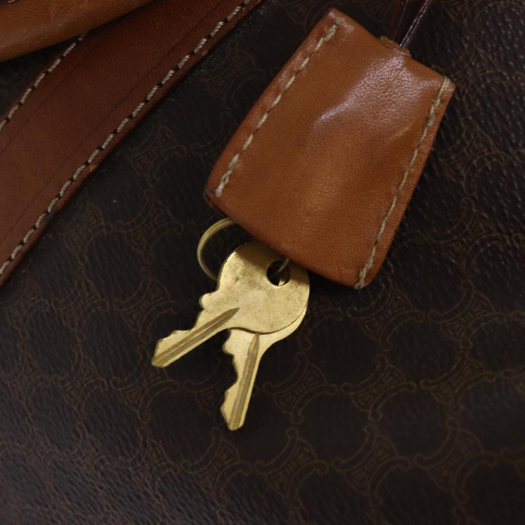 Celine Macadam Canvas Boston Bag PVC Leather Brown Auth bs15633