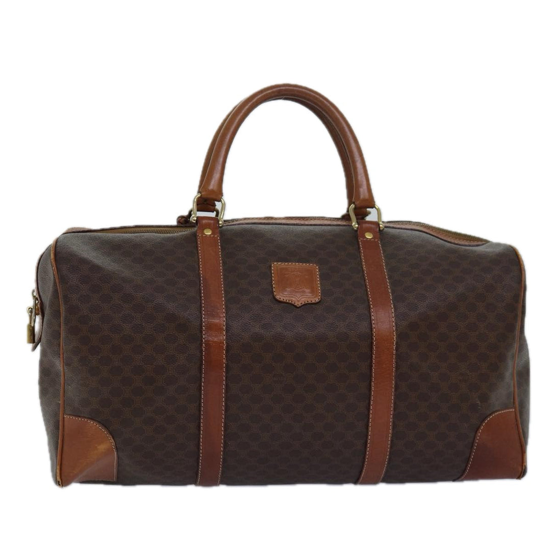 Celine Macadam Canvas Boston Bag PVC Leather Brown Auth bs15633