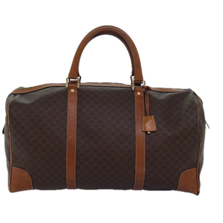 Celine Macadam Canvas Boston Bag PVC Leather Brown Auth bs15633
