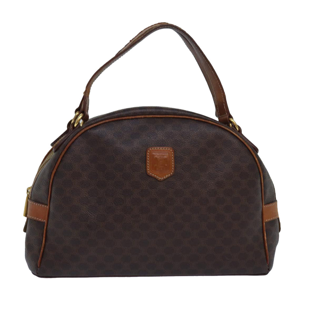 Celine Macadam Canvas Hand Bag PVC Leather Brown Auth bs15634
