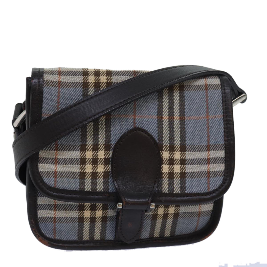 Burberry Nova Check Blue Label Shoulder Bag Canvas Blue Dark Brown Auth bs15674