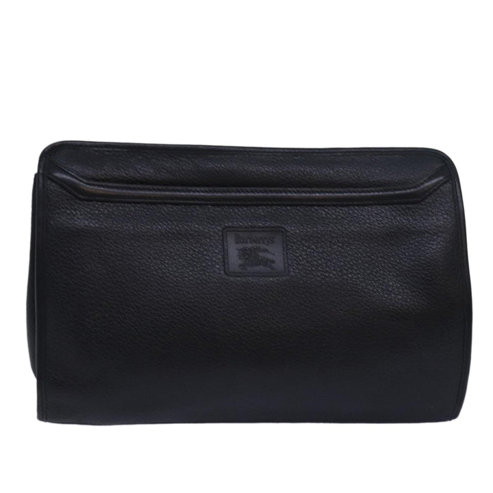 BurberrySs Clutch Bag Leather Black Auth bs15681