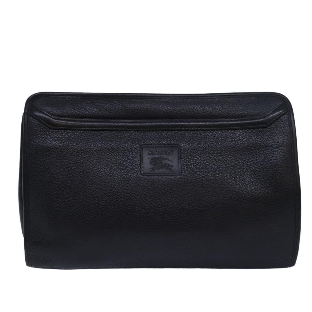 BurberrySs Clutch Bag Leather Black Auth bs15681