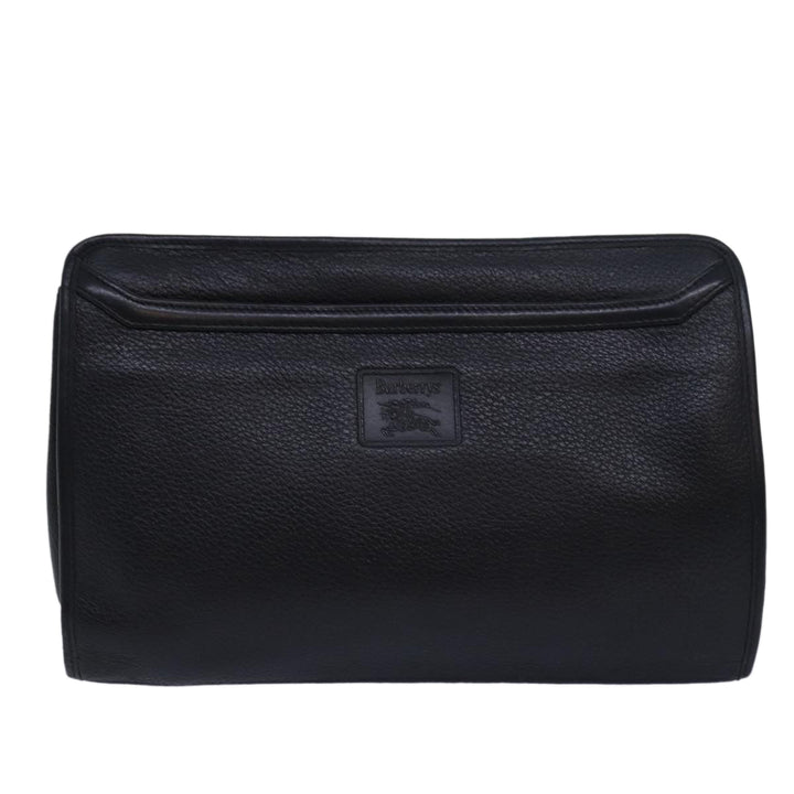 BurberrySs Clutch Bag Leather Black Auth bs15681